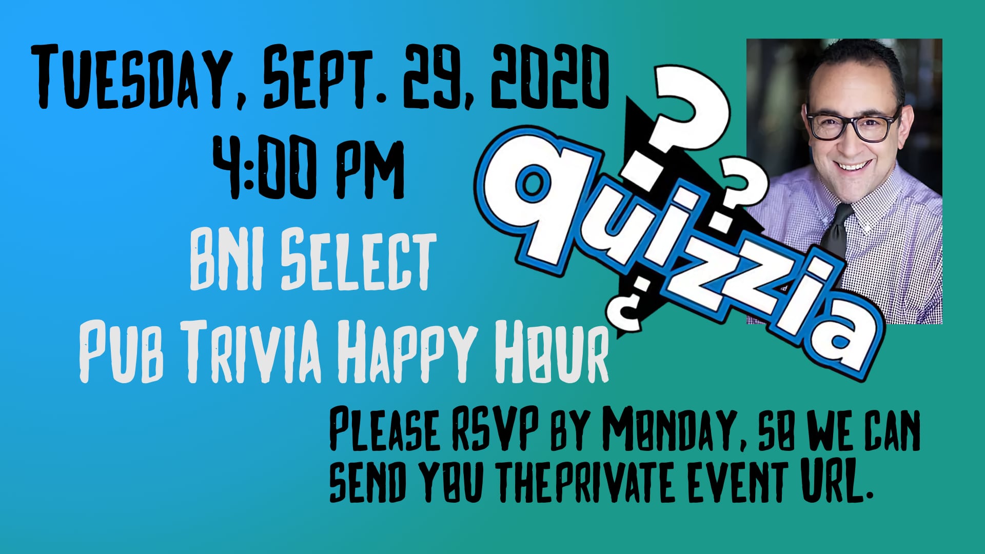 September 29, 2020 at 4:00 p.m. Quizzia Zoom Happy Hour